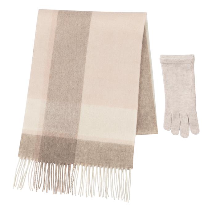 totes toasties® Ladies Cashmere Blend Woven Scarf and Glove Gift Set Oat Extra Image 2